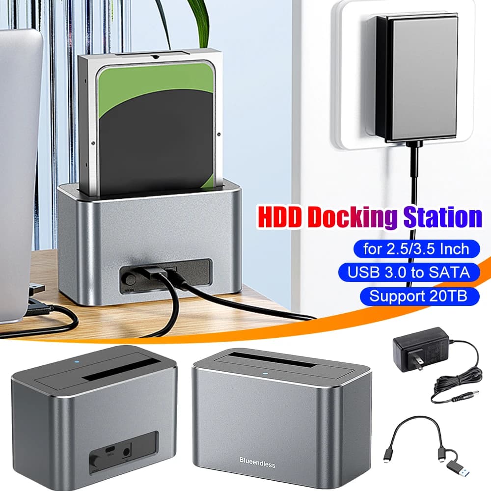 Hard Drive Dock SAS To USB 3.0 Adapter Support Up To 20TB Reader Converter Docking Station for 2.5 & 3.5 Inch SATA/SAS HDD SSD