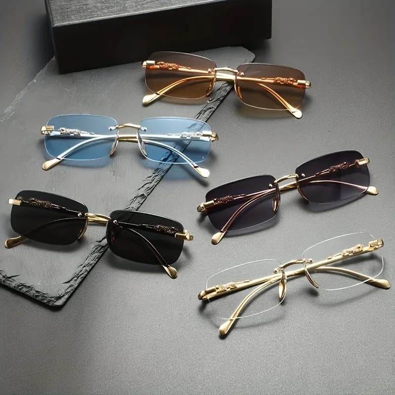 Occhiali da Sole Senza Montatura in Metallo alla Moda per Uomo e Donna, Occhiali da Sole Classici Piccoli e Quadrati per l'Estate e i Viaggi