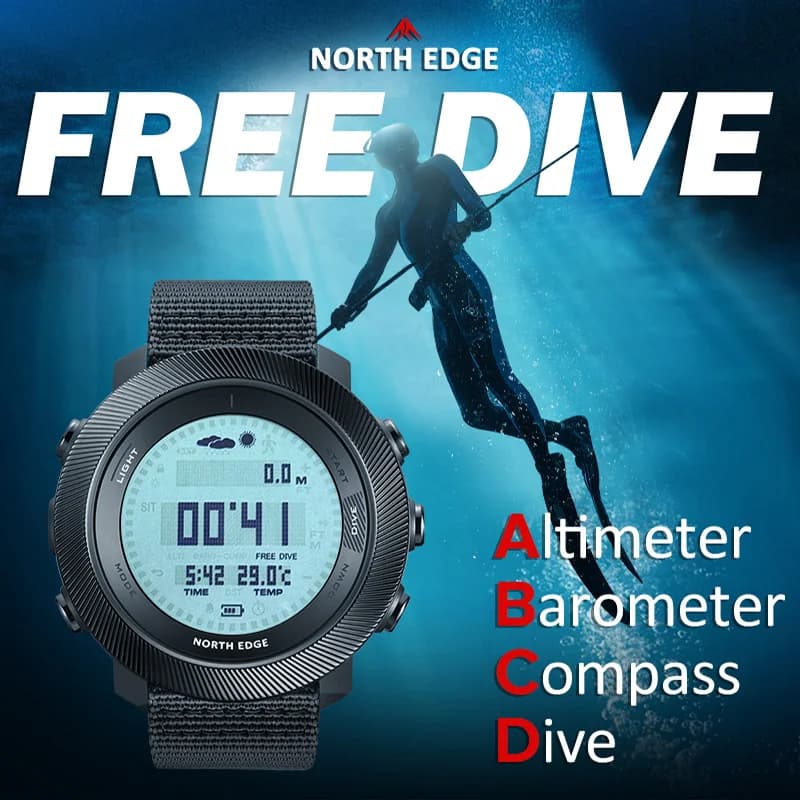 NORTH EDGE 2025 APACHE-D Smart Watch Orologio subacqueo gratuito Orologio sportivo digitale Altimetro Barometro Bussola Ora mondiale Impermeabile 100M