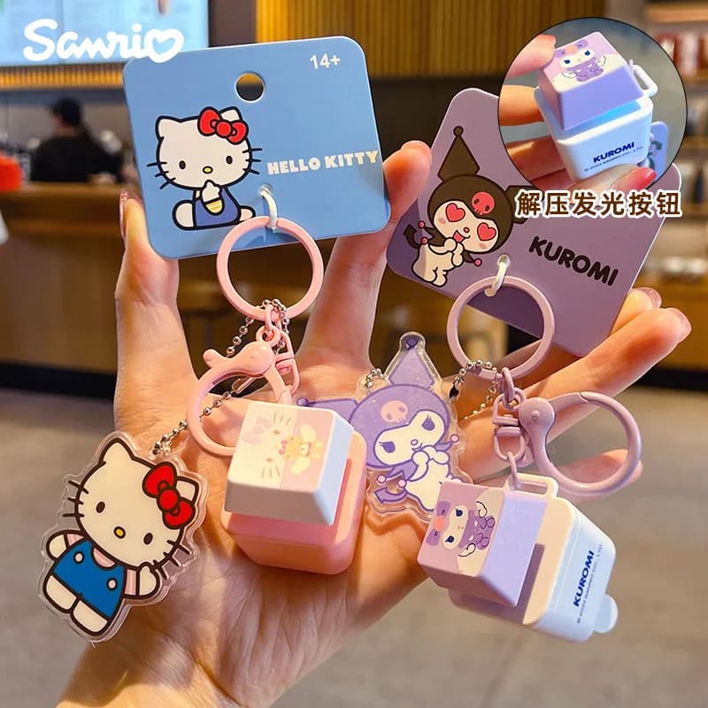 Sanrio Keychain Plush Toy Hanging Accessory Cartoon KT Cat Stress Relief Button Light-Up & Sound Toy Bag Hanging Ornament