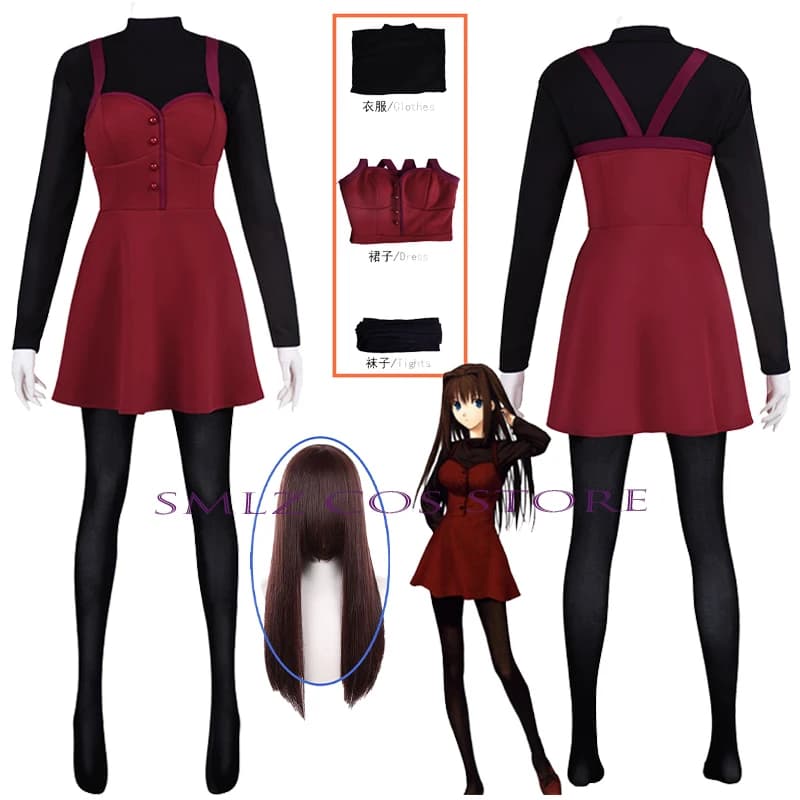 Costume Cosplay Anime Aoko Aozaki da Mahoutsukai No Yoru, Set con Pistola Magica e Parrucca, Abito da Donna per Feste e Giochi