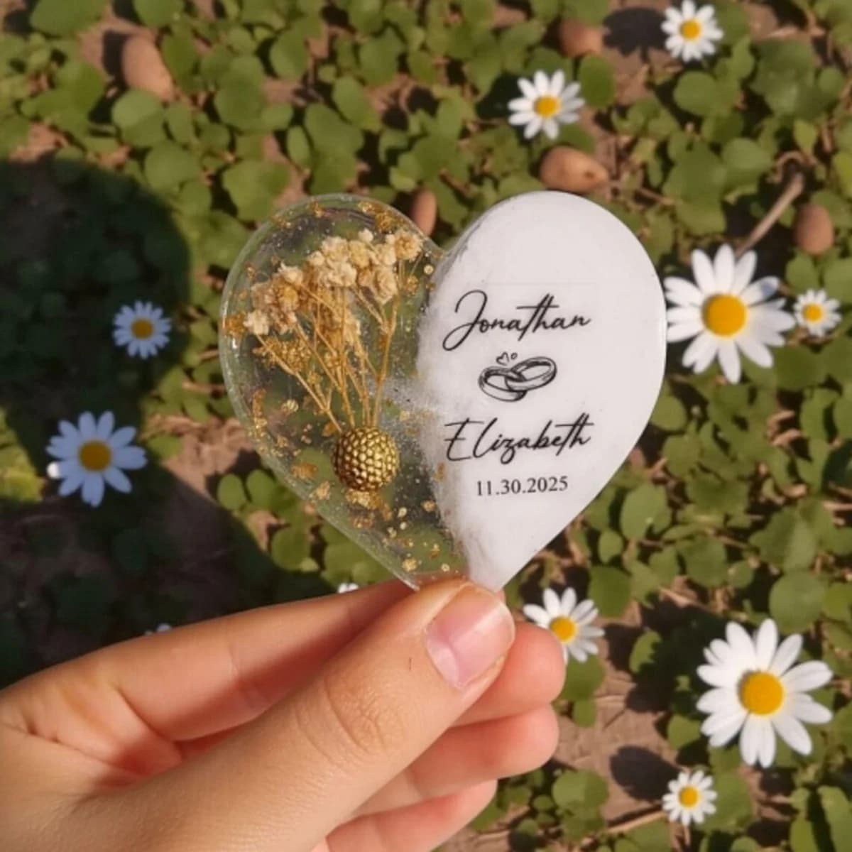 Magnete epossidico a forma di cuore personalizzato | Bomboniera per matrimonio, battesimo, baby shower