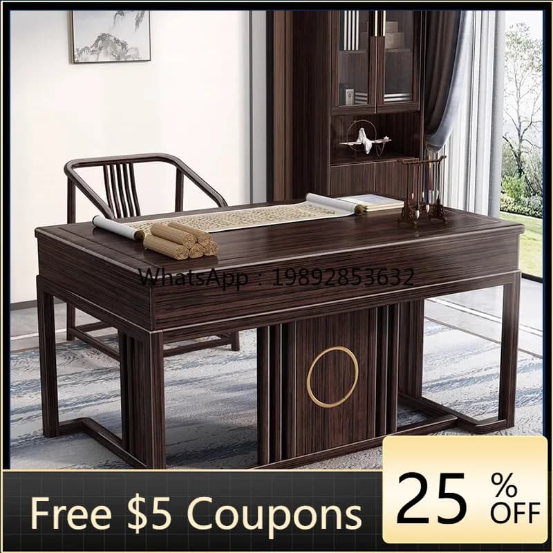 LYY New Chinese Style Solid Wood Desk Home Office Desk Study Furniture Set Combination Sandalwood Computer Calligraphy Desk