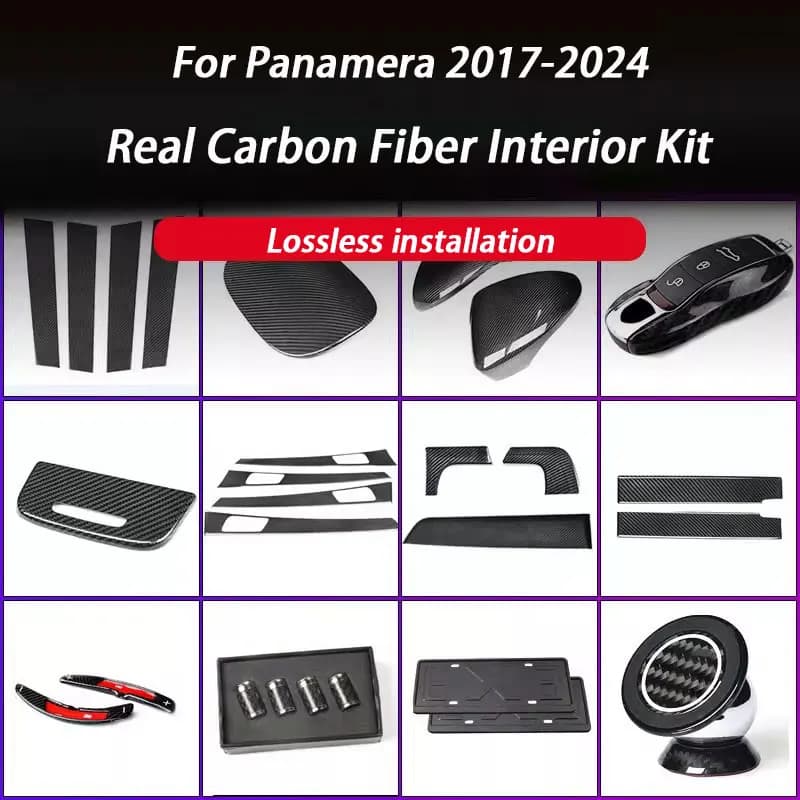 Real Carbon Fiber Auto Mirror Rear Mirror Cover Handle Dashboard Decorative Strips For Porsche Panamera 971 2018-2024