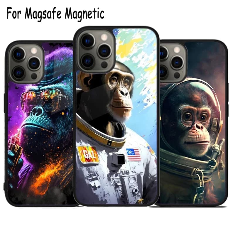 Custodia per telefono con ricarica wireless Nebula Monkey per iPhone 17 Air 15 16 16e 14 13 11 12 Pro Max Plus, cover magnetica Magsafe con paraurti