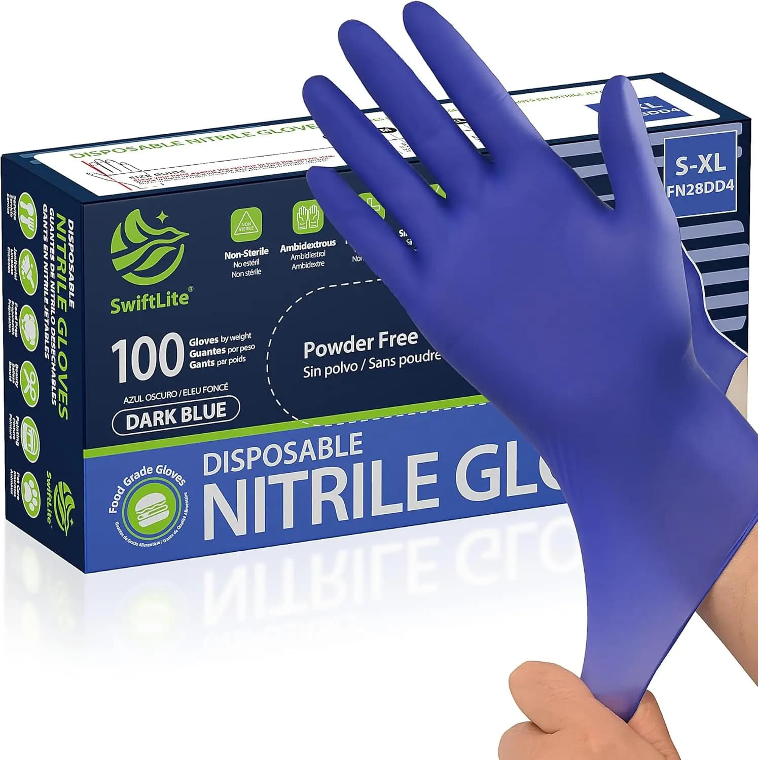 Guanti in Nitrile Monouso, Sicuri per Alimenti, Senza Lattice, Senza Polvere, Guanti in Gomma per Cucina e Pulizie