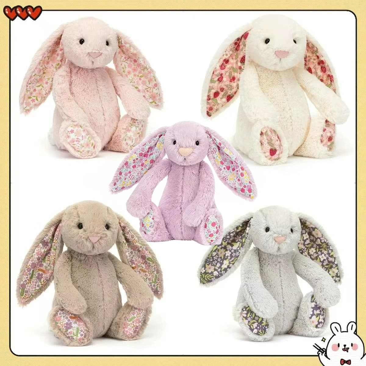 Peluche Jc Bonnie Rabbit con Orecchie Floreali, Bambola Imbottita Kawaii, Morbido Cuscino per Divano, Regalo di Compleanno per Bambini, Decorazione per la Camera