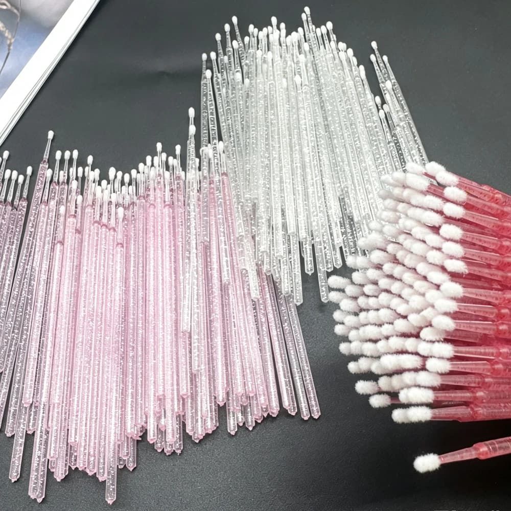 100PCS Crystal Micro Brush Disposable Lashes Removing Swab Mascara Wands Applicator Eyelash Extension Brushes Makeup Tools C501