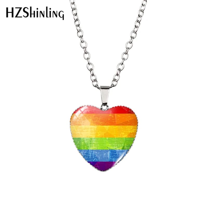 LGBT-Pride Rainbow Flag paintings Heart Shaped Glass Cabochon Pendants Handmade Necklace Jewelry