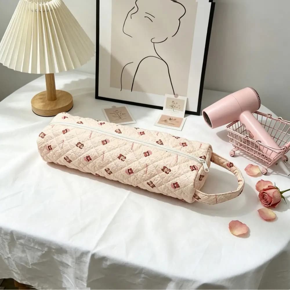 Soft Hair Dryer Storage Bag Quilting Cotton Dustproof Curler Storage Bag Zipper Closure Portable Hair Air Wrap Dryer Case