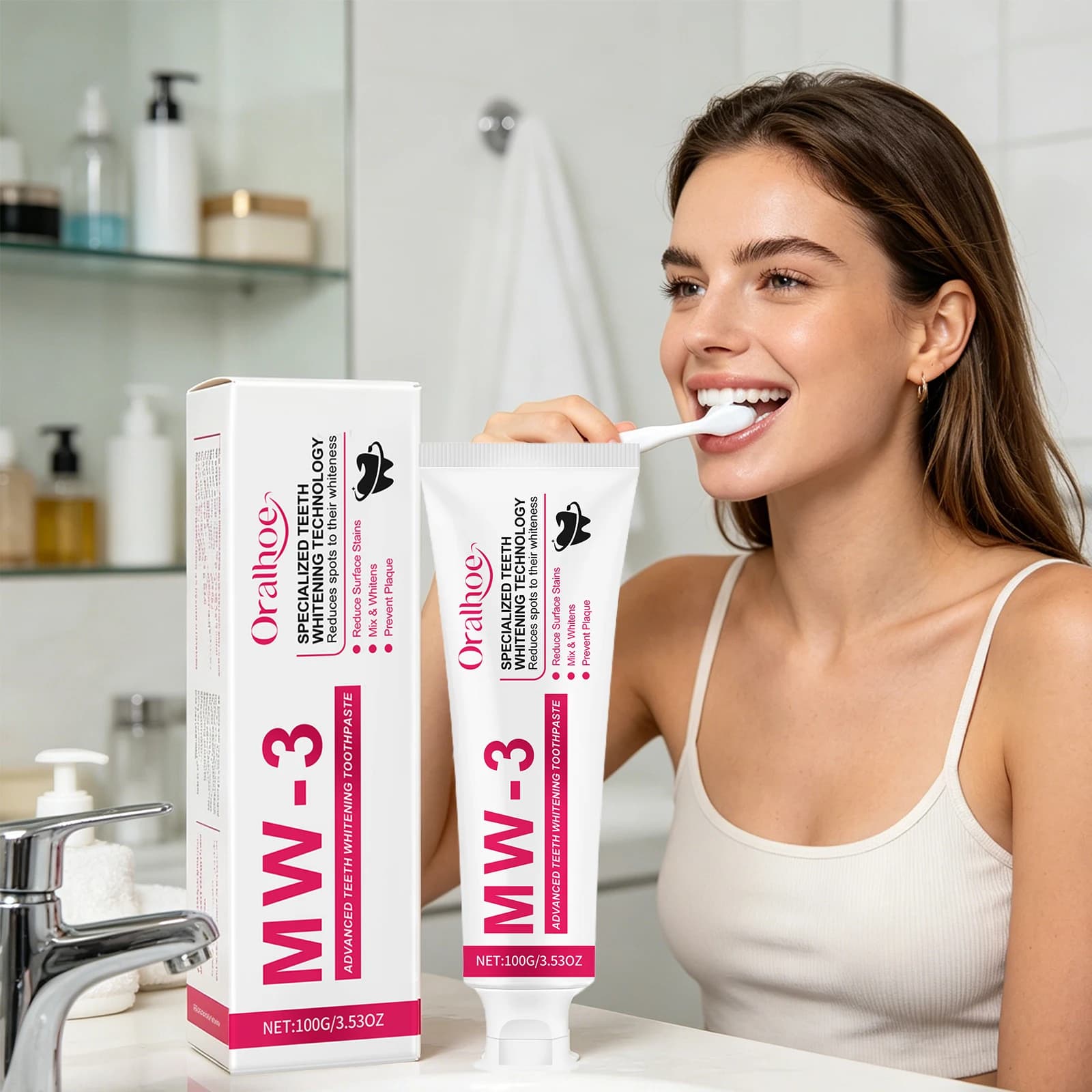 Dentifricio Sbiancante alla Menta Fresca, Rimuove le Macchie sulla Superficie dei Denti, Riduce la Placca, Alito Fresco, Igiene Orale, Strumenti per lo Sbiancamento Dentale