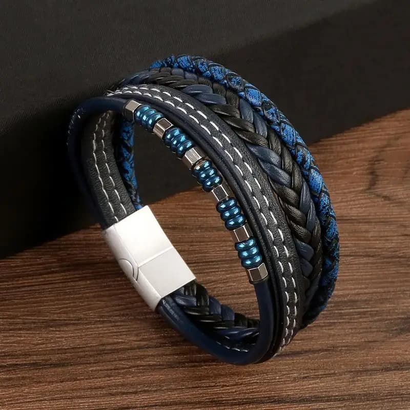 Classico nuovo braccialetto di cuoio per gli uomini 19/21/23 cm multistrato in pelle da uomo braccialetti di perline gioielli di moda Dropshipping all'ingrosso