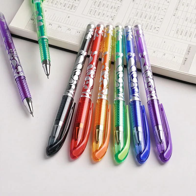 12 pezzi/set penna cancellabile multicolore, penna a sfera con inchiostro nero, blu, rosso, viola, verde, arancione cancelleria per ufficio scolastico cancellabile