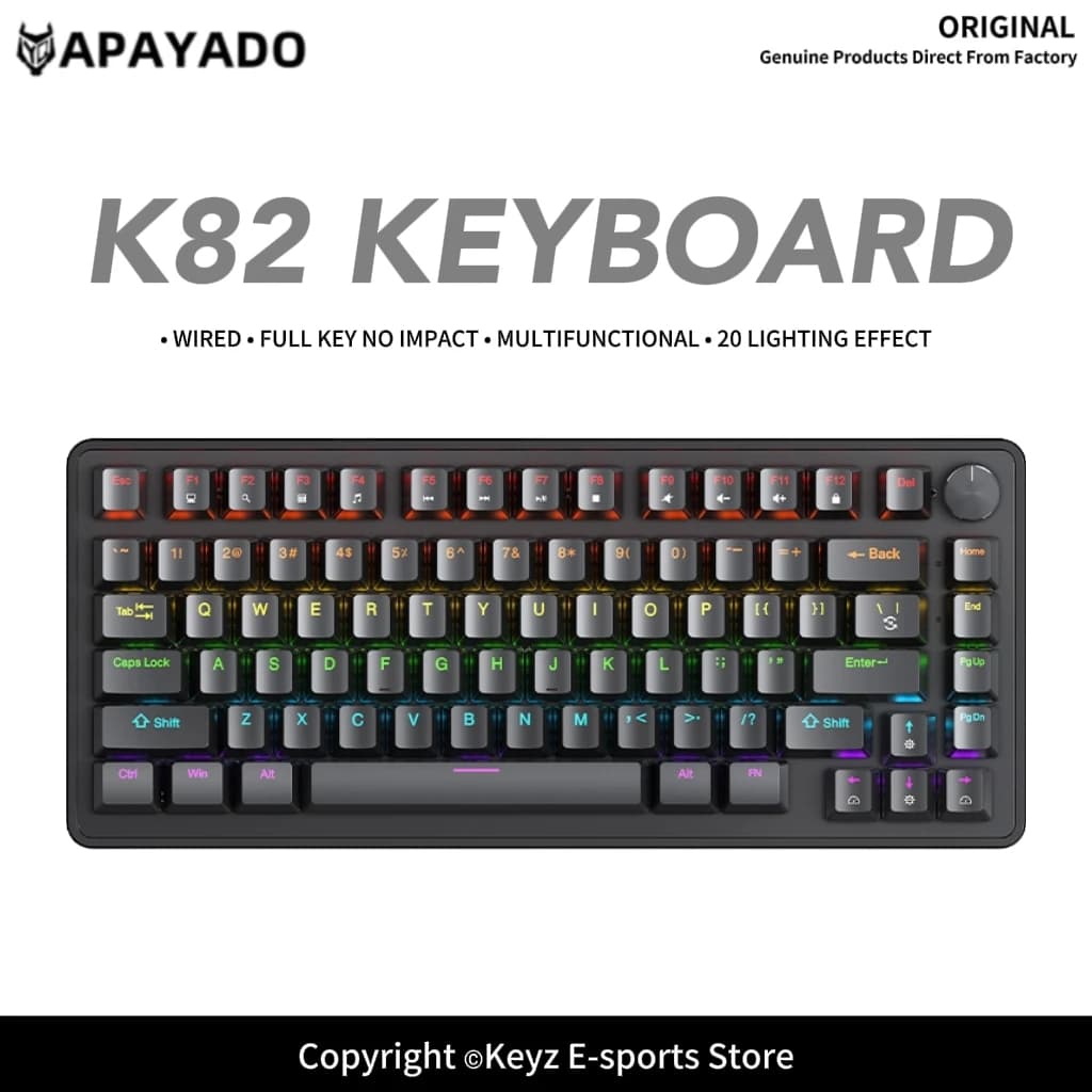 K82 75% Portable Wired Mechanical Keyboard APAYADO Hot Swappable Switches Aluminum Multifunctional Knob RGB Backlit