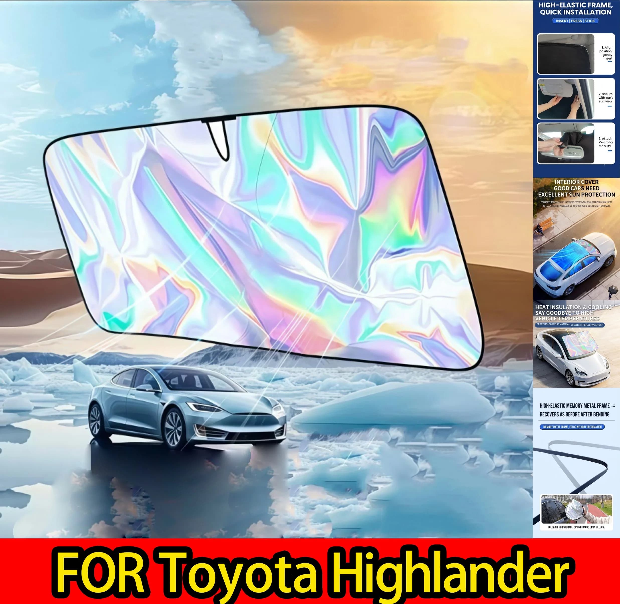 FOR Toyota Highlander Windshield Sunshade With Laser Coating, UPF50+ UV Protection & Heat Block