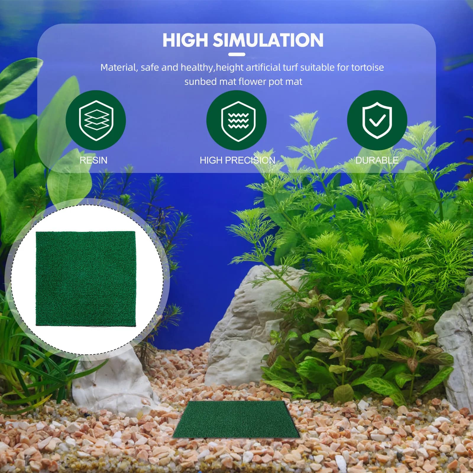Tappetino in Erba Sintetica Premium per Piattaforma di Esposizione Tartarughe, Decorazione Acquario, Paesaggistica Giardino, Vaso Fiori Fai-da-te, Erba Simulata