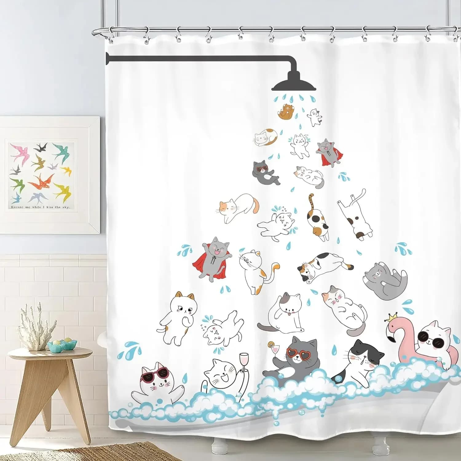 Cartone animato simpatico animale da bagno gatto e cane tenda da doccia modello bagno per bambini vasca da bagno tenda da doccia decorativa in poliestere