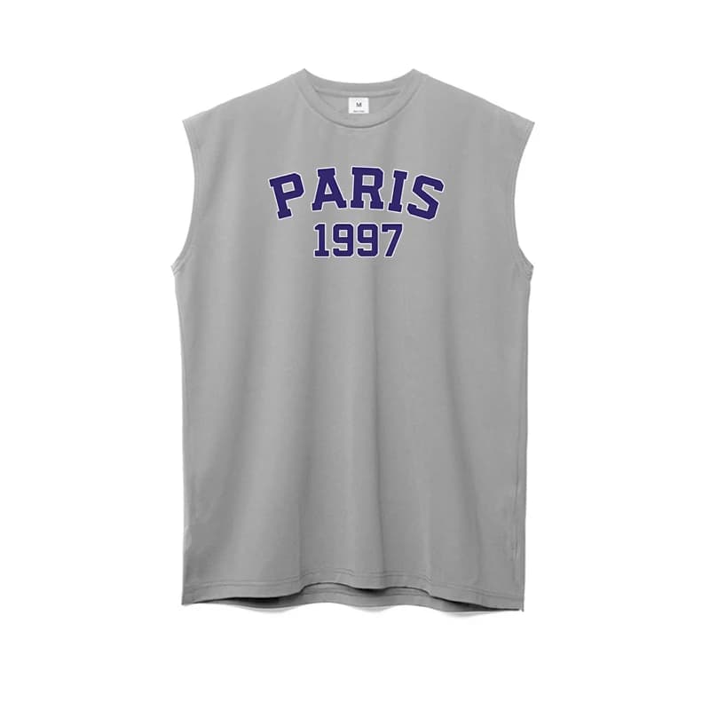 Paris 1997 Street City Letter Canotte sportive da uomo per palestra, bodybuilding, fitness, canotte estive traspiranti ad asciugatura rapida senza maniche
