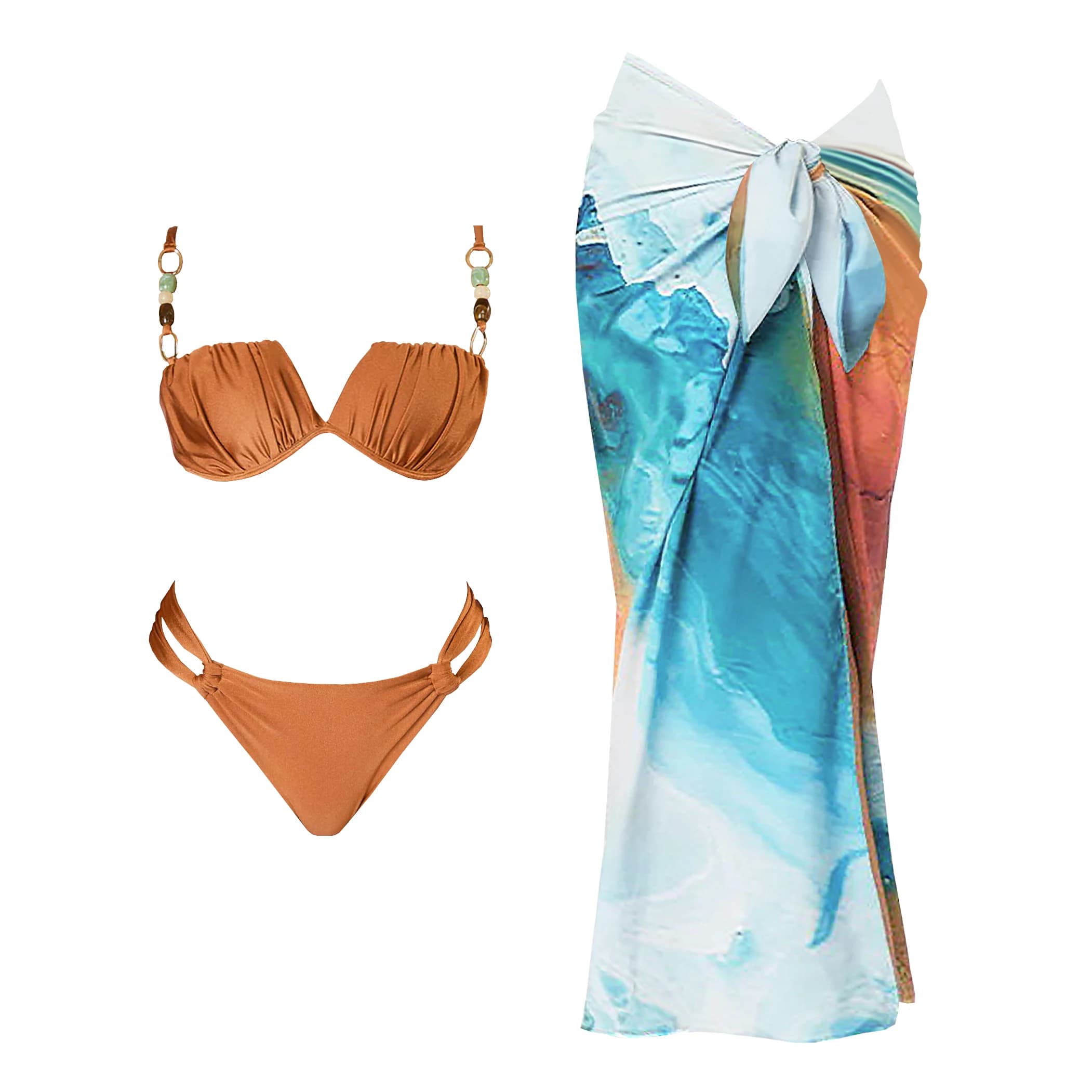 Costume da bagno donna bikini sexy 3 pezzi 2025 Nuovo costume da bagno con pareo Costume da bagno push up Beachwear Bandeau Biquini Copricostume femminile