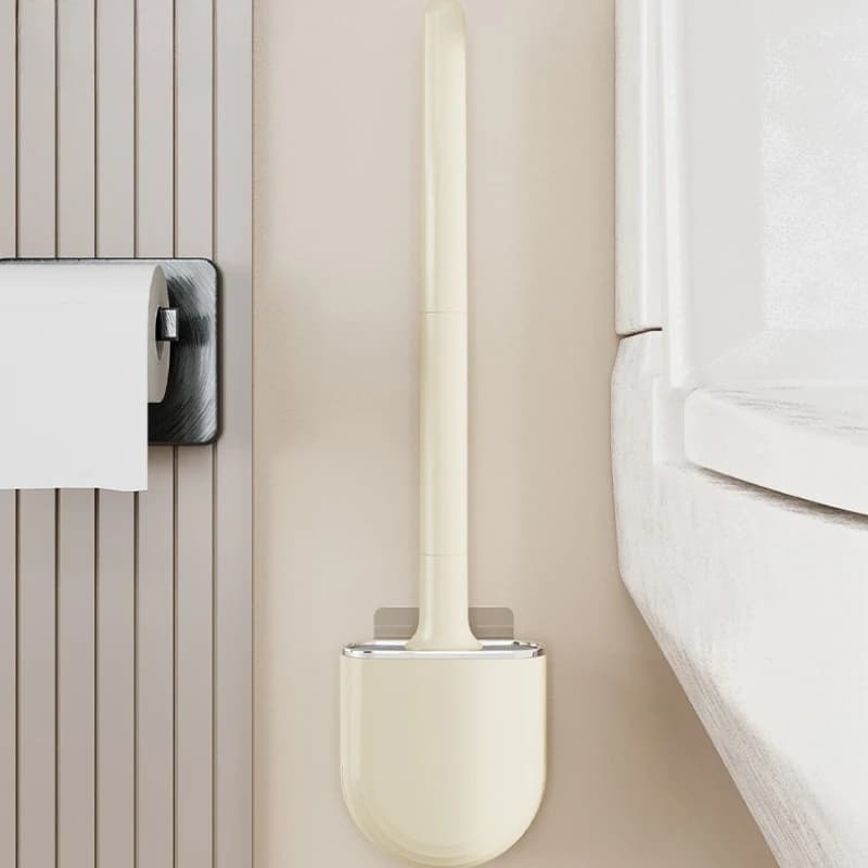 Spazzola per WC in Silicone Stile Crema con Supporto, Manico Lungo Staccabile, Pulizia Profonda Senza Angoli Morti per Bagno e Casa