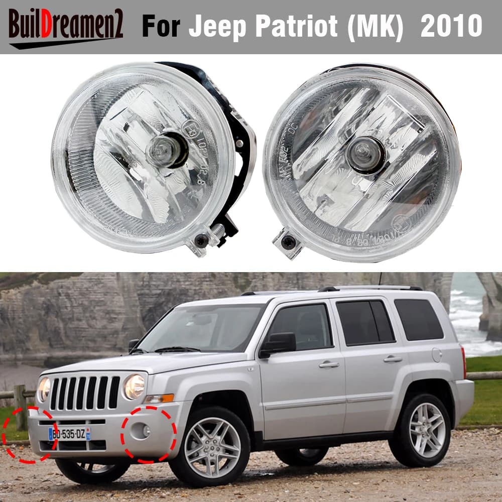 2 X Car Front Bumper Fog Light Assembly For Jeep Patriot (MK) 2010 55W Fog Lampshade with Halogen Bulb PSX24W Warm White