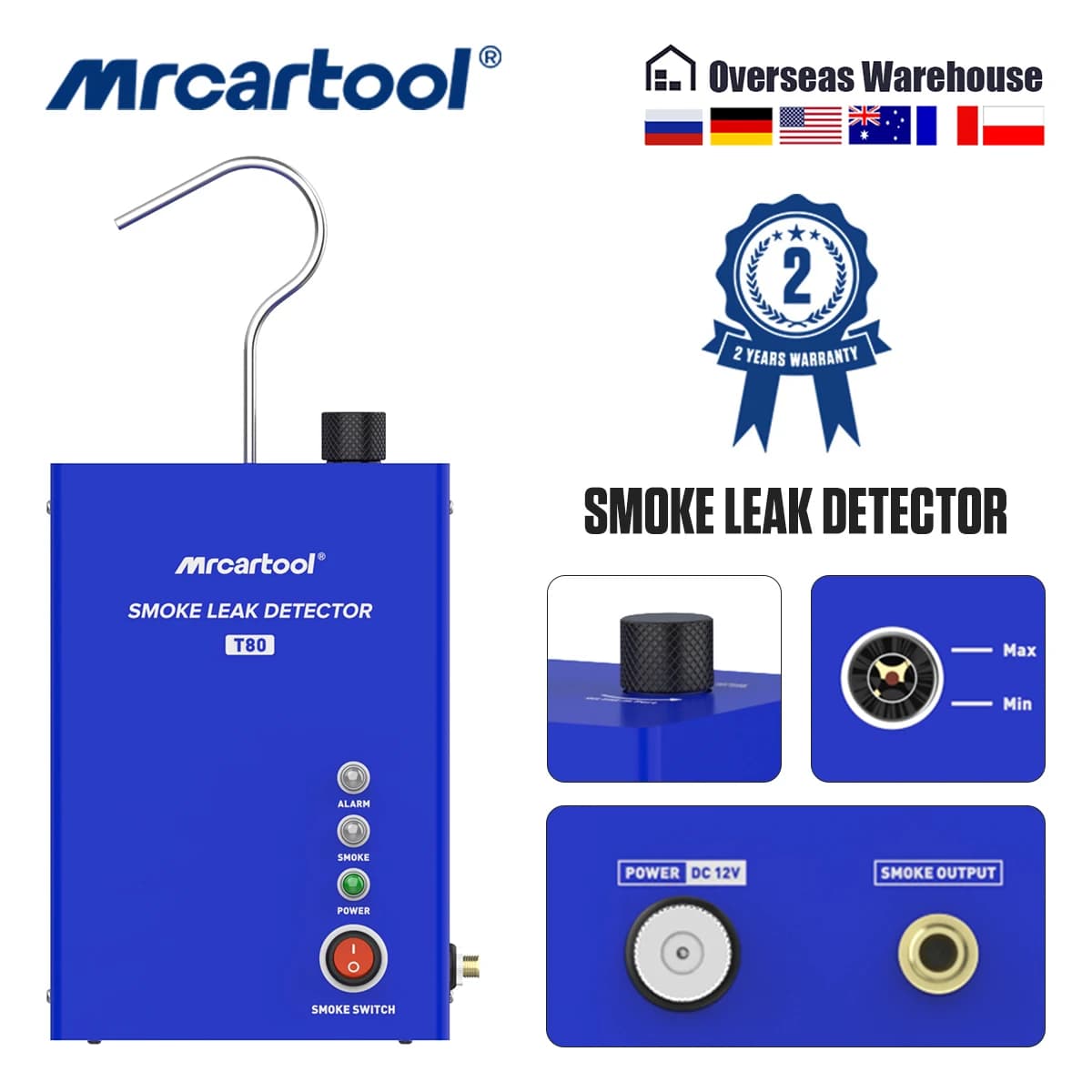 MR CARTOOL T80 Car Smoke Machine Leak Detector Auto Air Pump Fuel Pipe System Leak Locator Smog Generator Diagnostic Tool