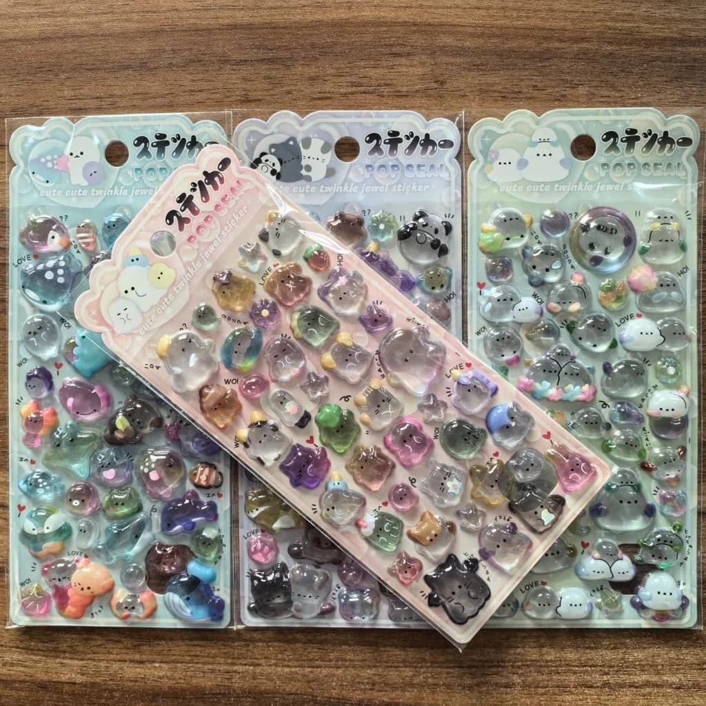 Adesivi Trasparenti Kawaii a Forma di Animali, 4 Pezzi, Decorativi Glitterati per Scrapbook, Quaderni e Cancelleria - Negozio BulingBulingStickers
