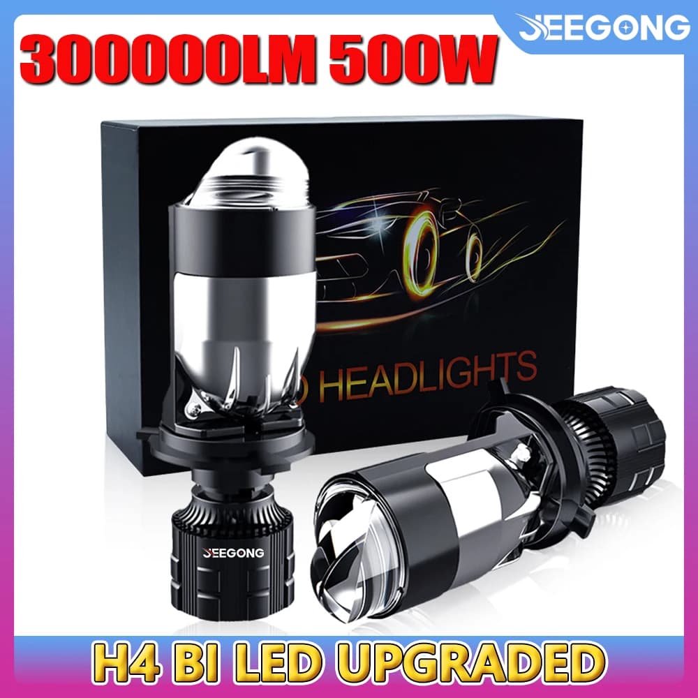 Lente Proiettore Bi-LED H4 300.000LM 500W Super Luminosa Plug & Play CANBUS Senza Errori Mini Lampadina Auto Turbo Doppia Luce Abbagliante e Anabbagliante