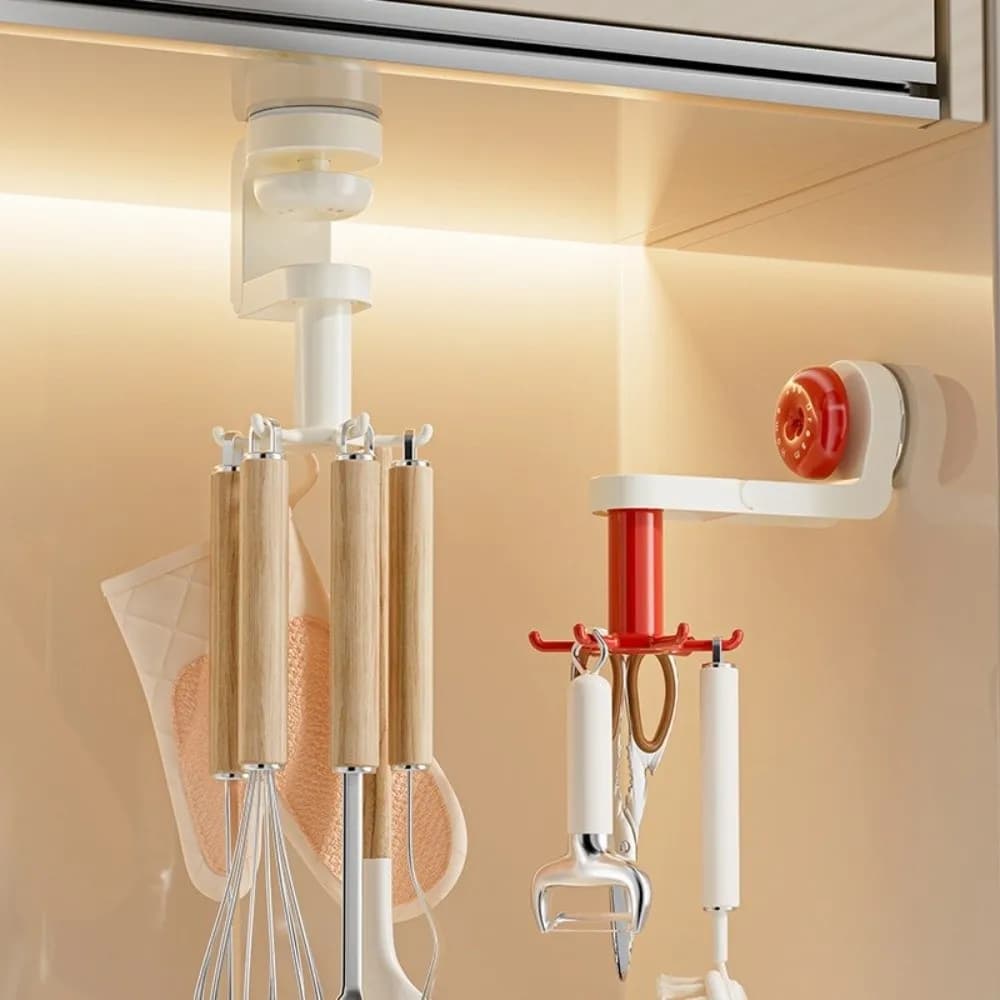 Rotatable Kitchen Rotating Hook Six-Claw with Suction Cup Suction Cup Hook Space-Saving Spatula Storage Rack Indoor Storage