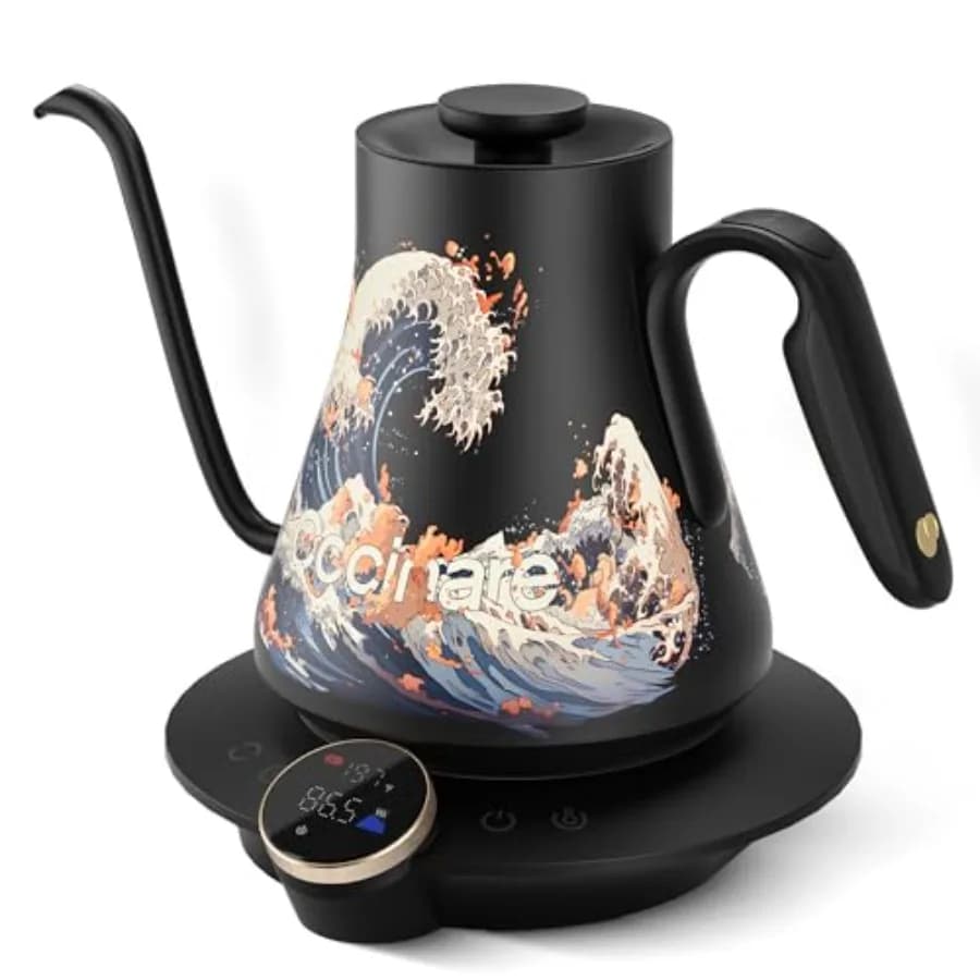 Bollitore Elettrico Artisan Collection Wave Gooseneck 0.9L con Interno in Acciaio Inox e Controllo Preciso della Temperatura a 0.5°C per Pour-O