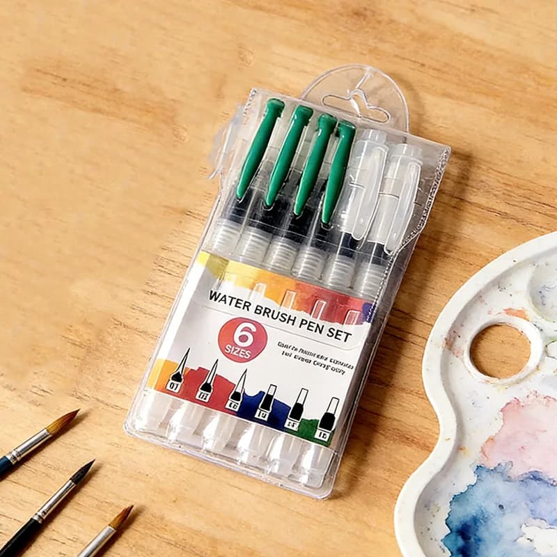 6-Piece Refillable Water Brush Pen Set - Nylon Tip Watercolor Painting Brushes for Art & Calligraphy
