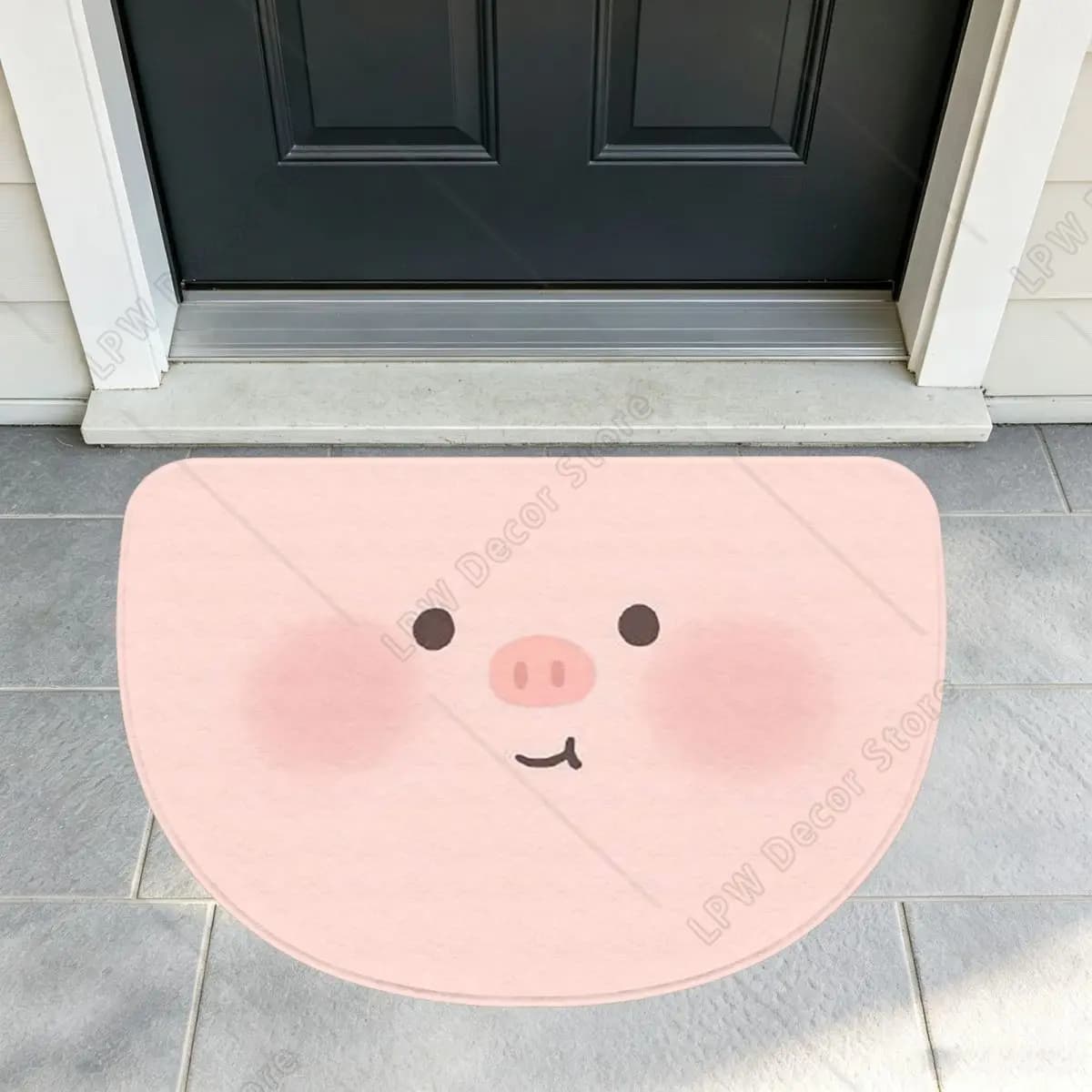 Funny Kawaii Pig Face Soft Flannel Half Round Doormat Non Slip Bathroom Mat Absorbent Floor Carpet for Living Room