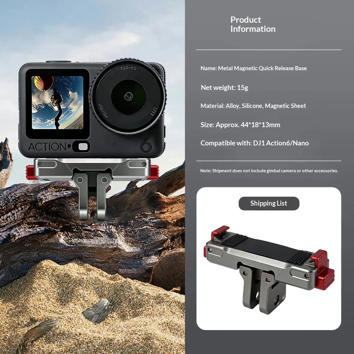 Quick Hook Magnetic Base, Metal Rotating Adapter, Double Claw Expansion Accessories for DJI OSMO ACTION 6/NANO