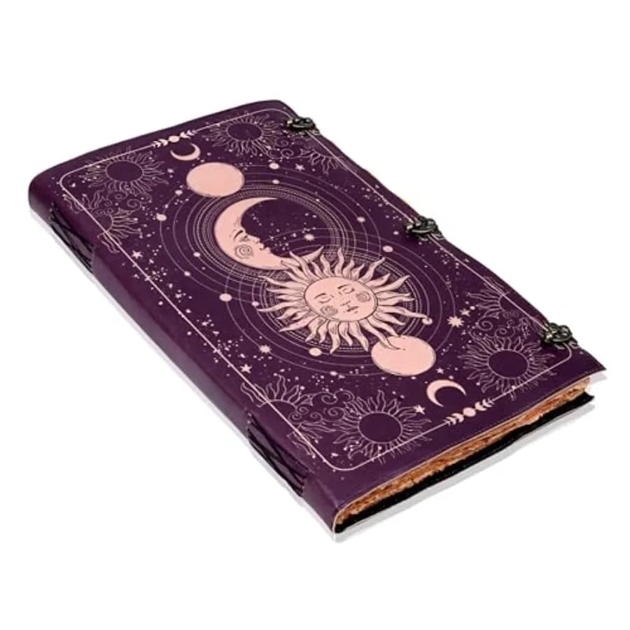Sun and Moon Printed Journal, Handmade Deckle Edge Old Lined Journal, Leather Notebook, Leather Sketchbook, Vintage Writing Jou