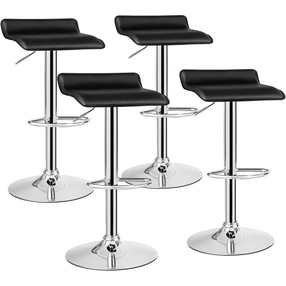 Set di 4 Sgabelli da Bar Girevoli Regolabili in Pelle PU con Poggiapiedi, Base Cromata, Idraulici per Isola Cucina o Tavolo da Pranzo (B)