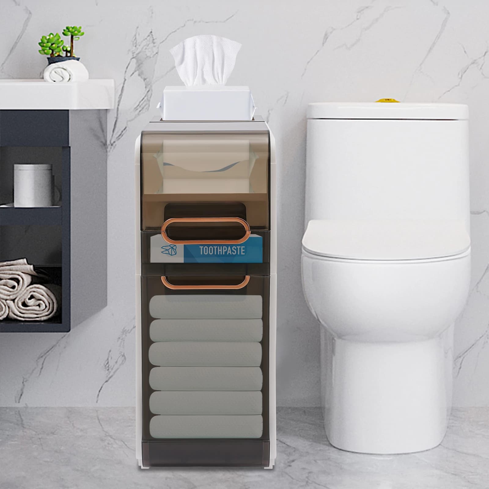 Mobiletto da bagno rettangolare moderno, porta carta igienica, mobiletto da bagno