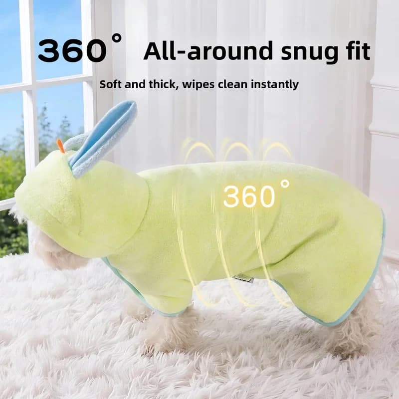 360° All-Around Snug Fit Pet Hooded Towel, Soft Absorbent Bathrobe for Small Medium Dogs Cats, Quick Drying Adjustable Wrap