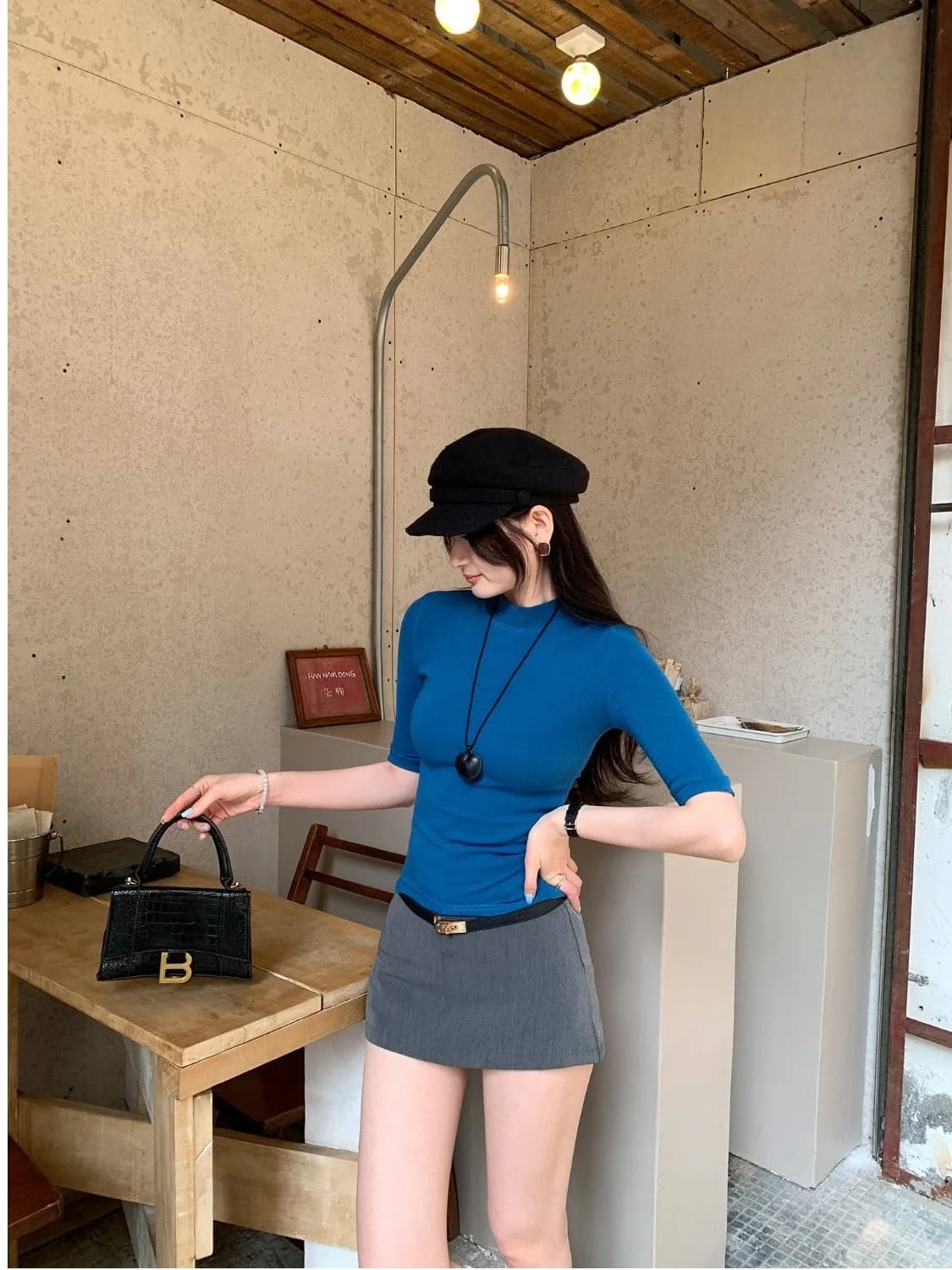 T-shirt da donna girocollo a manica media, slim fit, blu, maglia base casual per tutti i giorni, top per il pendolarismo, Nuovo Stile Primavera 2026