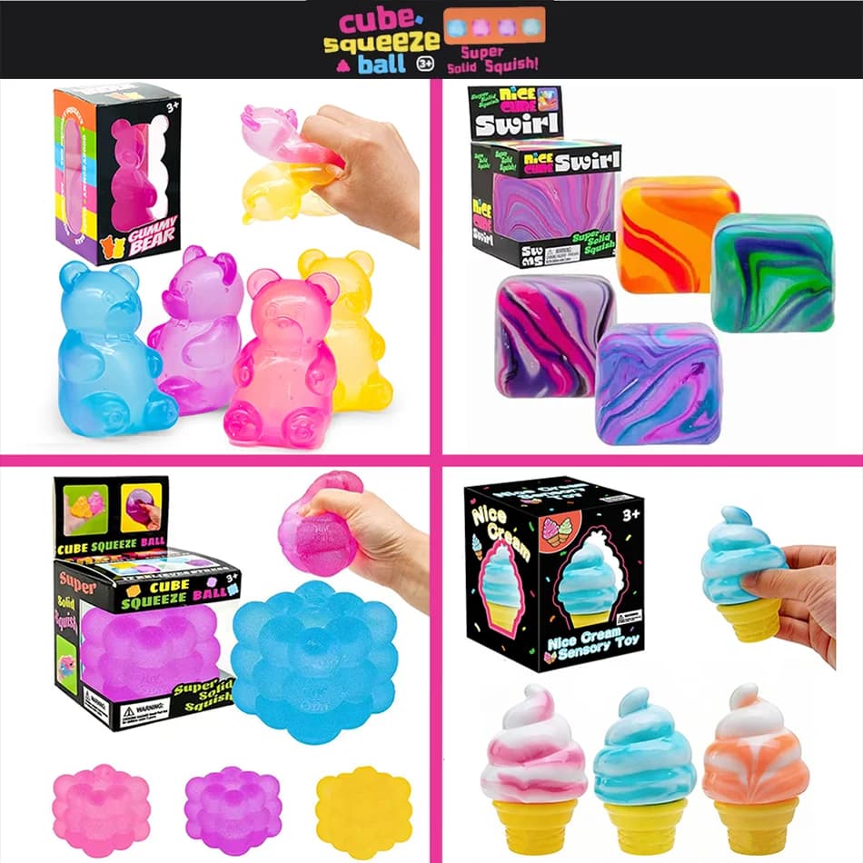 Squishy Colorati a Forma di Cubo, Palline Antistress, Giocattoli Sensoriali Fidget, Squishy a Forma di Gelato, Orsetto in Maltose, Palline Spremibili, Regali
