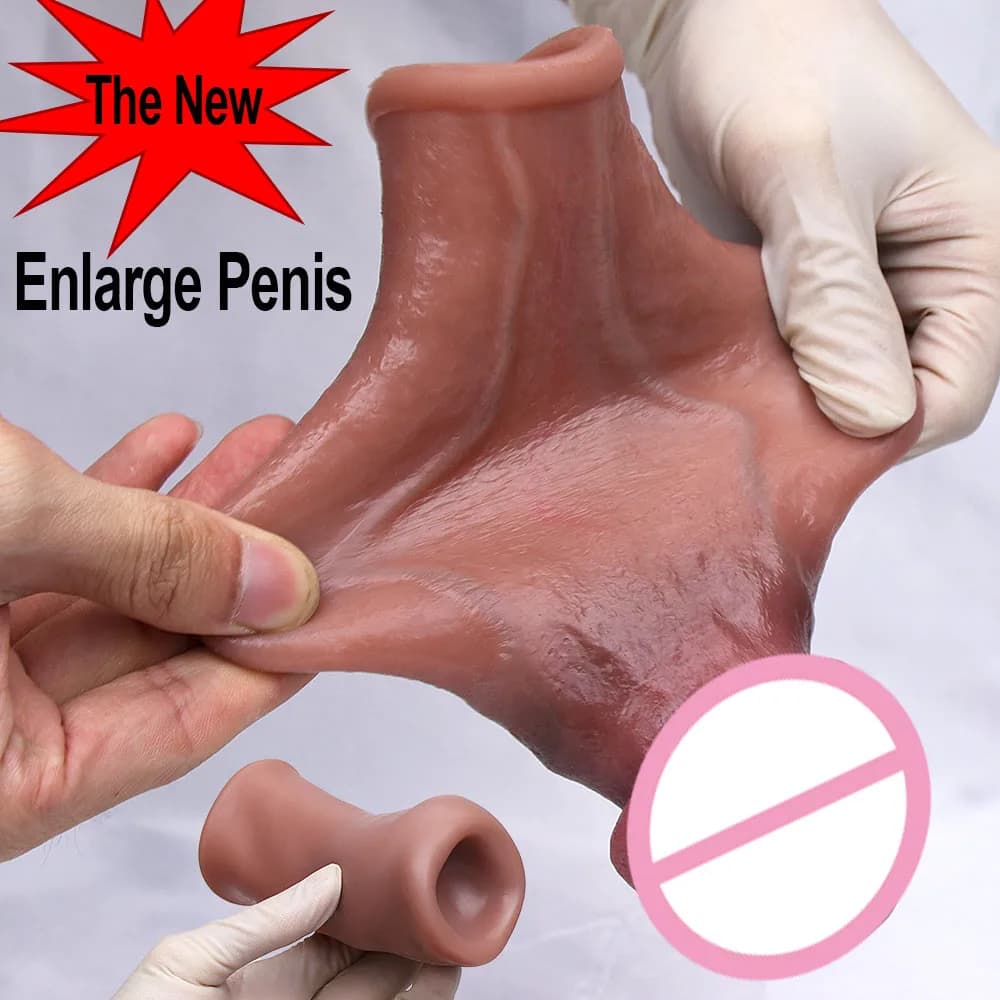 Maschio Estesa Ingrandimento Manicotto Del Pene Riutilizzabile Giocattoli Del Sesso Del Silicone Denti di Lupo Set Adulto Maschio In Silicone Set Coppia Condivisione Giocattoli Del Sesso