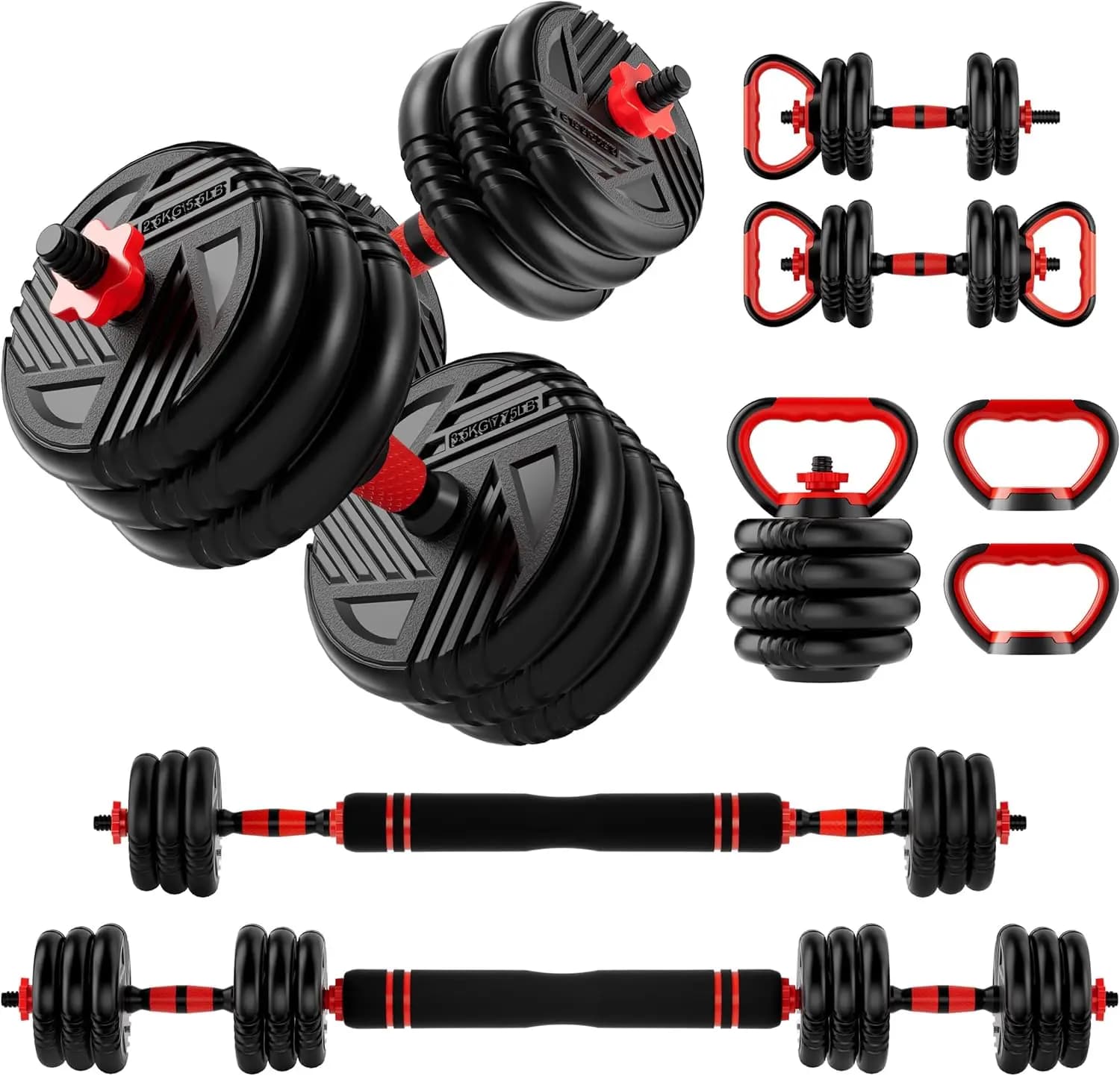 5-in-1 adjustable handlebar set that turn into barbell and kettlebell, set of weights for home gym for men and women