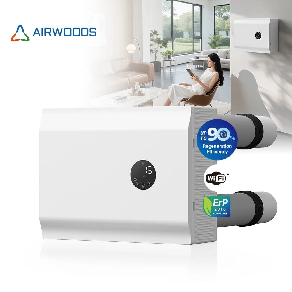Uso residenziale Efficienza di rigenerazione Erv Sistema HVAC purificatore d'aria ad alta efficienza al 90% per camere da letto