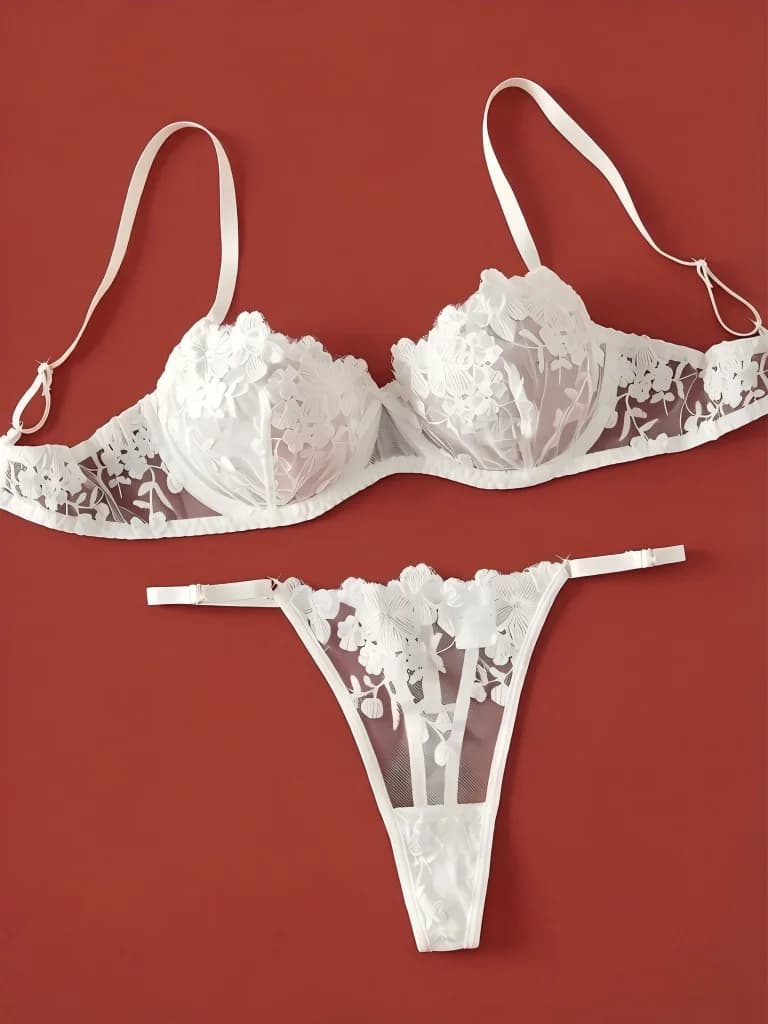French White Embroidered Lace Underwear Set Elegant Feminine Design Bra And Panties Combo for Women