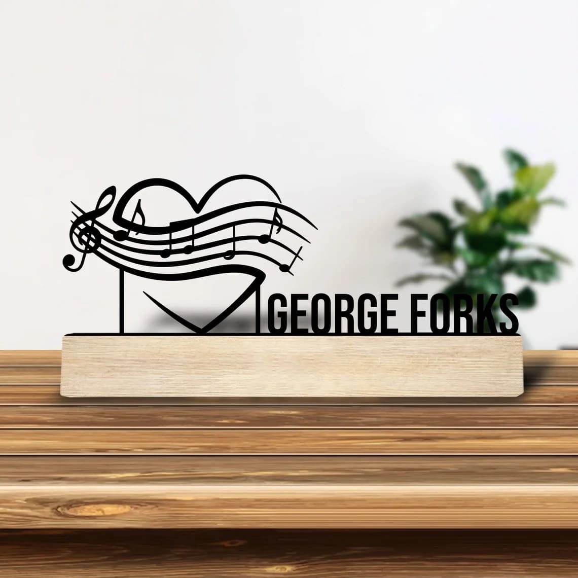 1pc Interesting Metal Desktop Decoration Custom Content With Wooden Base Desktop Decorations,Office Decorations