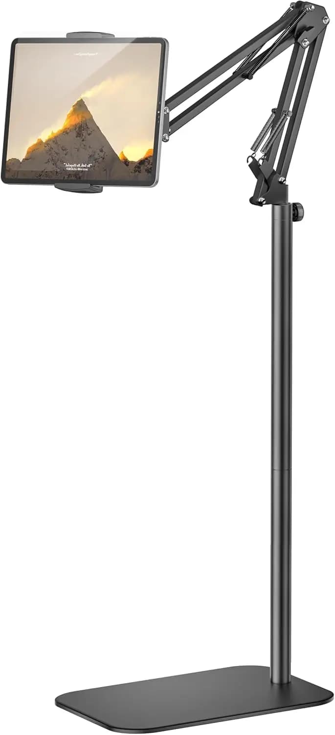 360 ° Supporto da Pavimento Girevole in Metallo per Tablet, Altezza/Angolo Regolabile, Supporto Universale per iPad/Smartphone/Kindle/Tablet/E-Reader