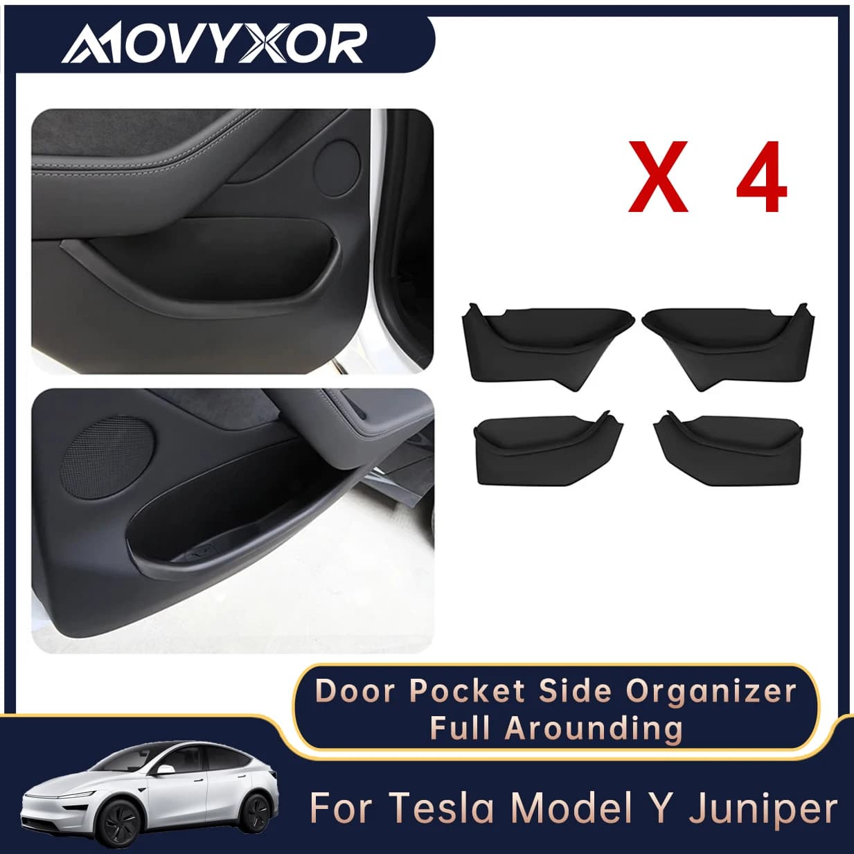 Movyxor per Tesla Model Y Juniper 2025: Scatola portaoggetti laterale in TPE per portiere anteriori e posteriori, organizer per maniglie, accessori interni auto