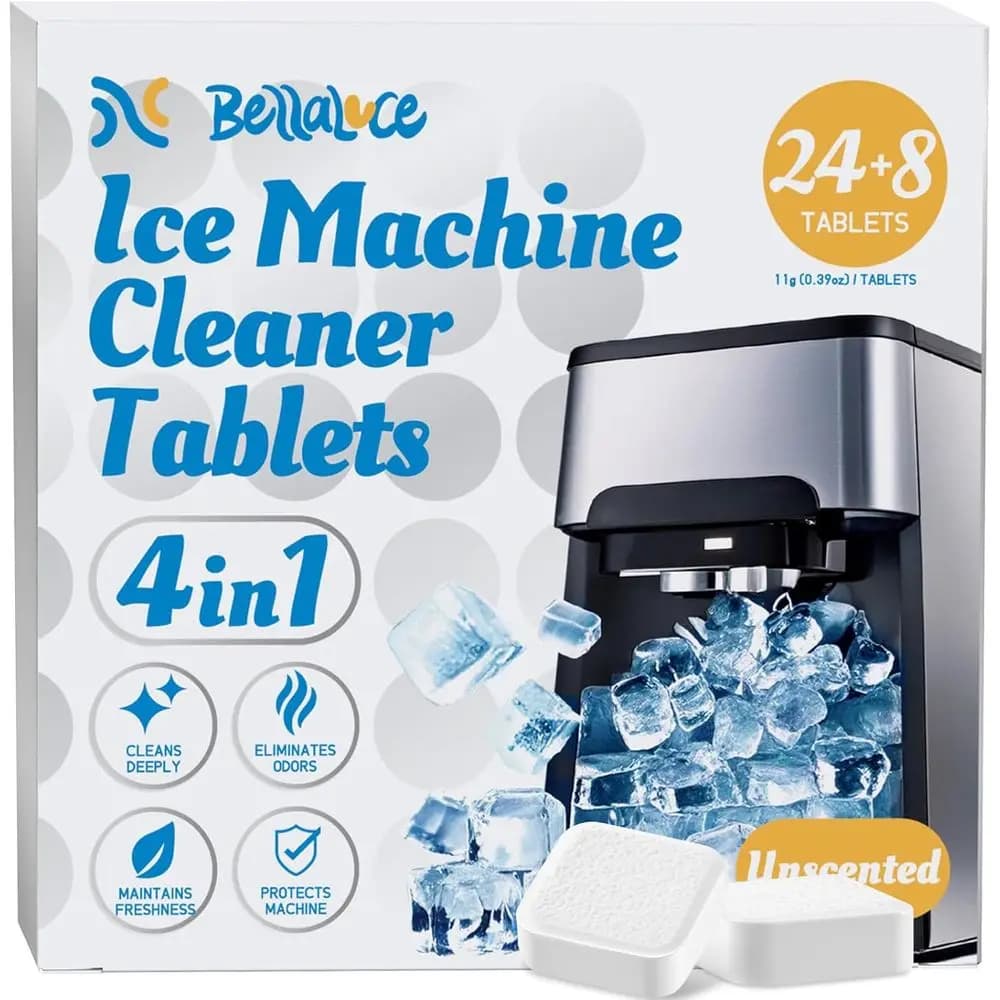 Tablets for the Cleaning of the Portable Ice Machine (Pack of 32) - Freshwater Macchie and Odori, for a Transparent Ice Production