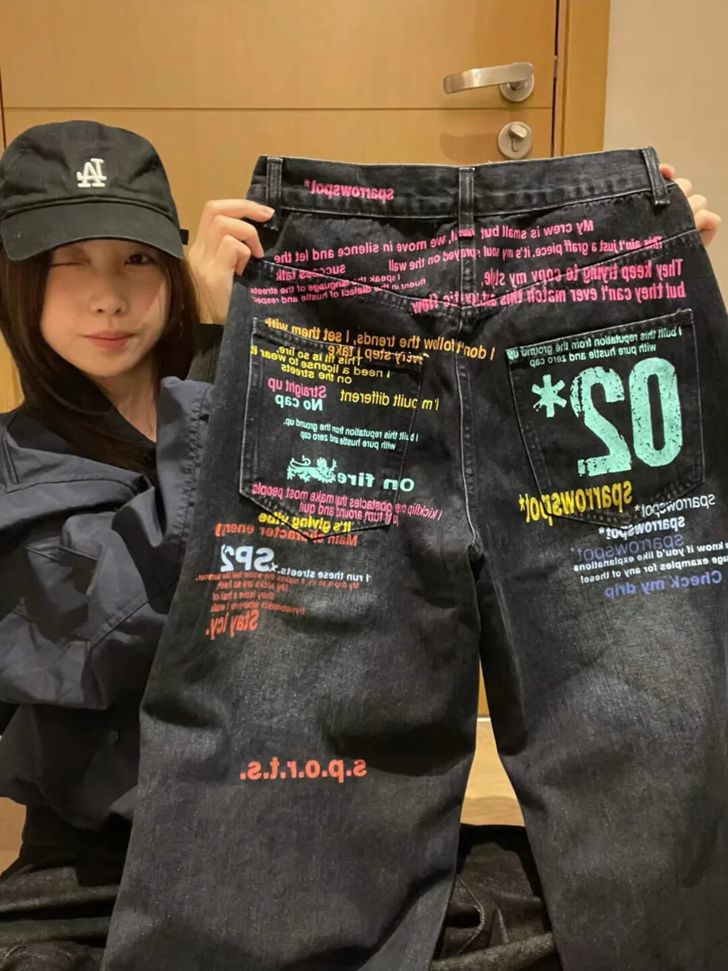 Jeans American Streetwear con Stampa Fit, Gamba Dritta, da Uomo e Donna, Pantaloni Larghi High Street, Pantaloni Casual da Lavoro