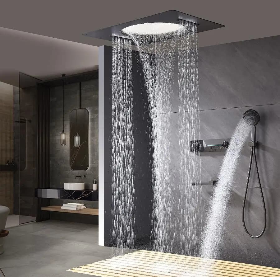 Set Doccia Incassato di Lusso Contemporaneo Europeo con Doppio Comando, Rubinetteria Termostatica e Getti a Pioggia Delicati per Hotel