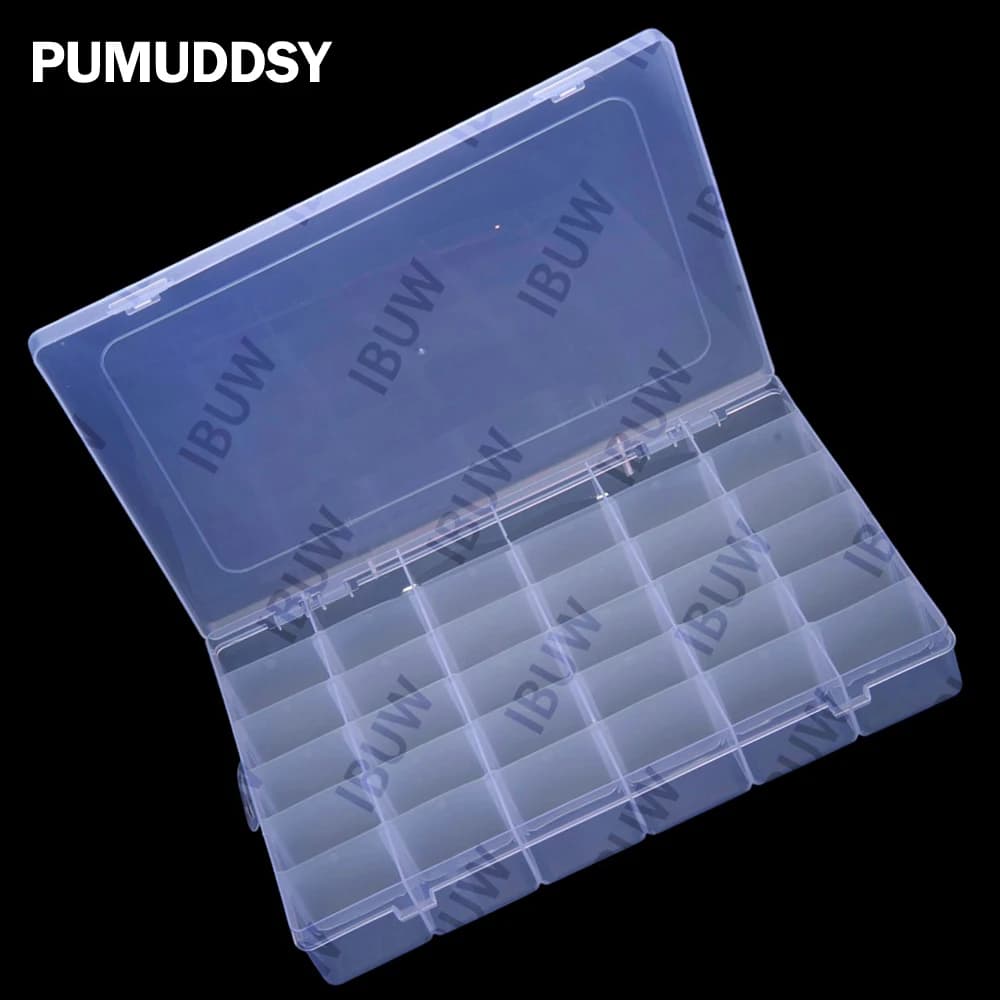 Scatola di Stoccaggio Trasparente 27,5x17,5x4,2mm con 36 Scomparti per Componenti Elettronici SMD SMT, Organizzatore in Plastica per Resistenze